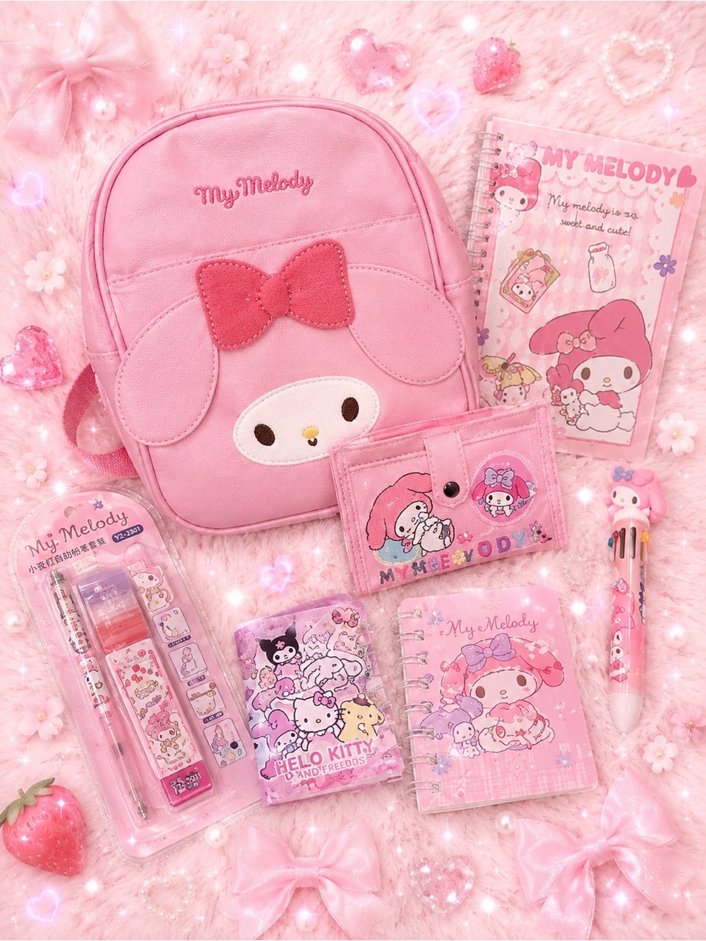 My Melody Pink Backpack + Stationery Set